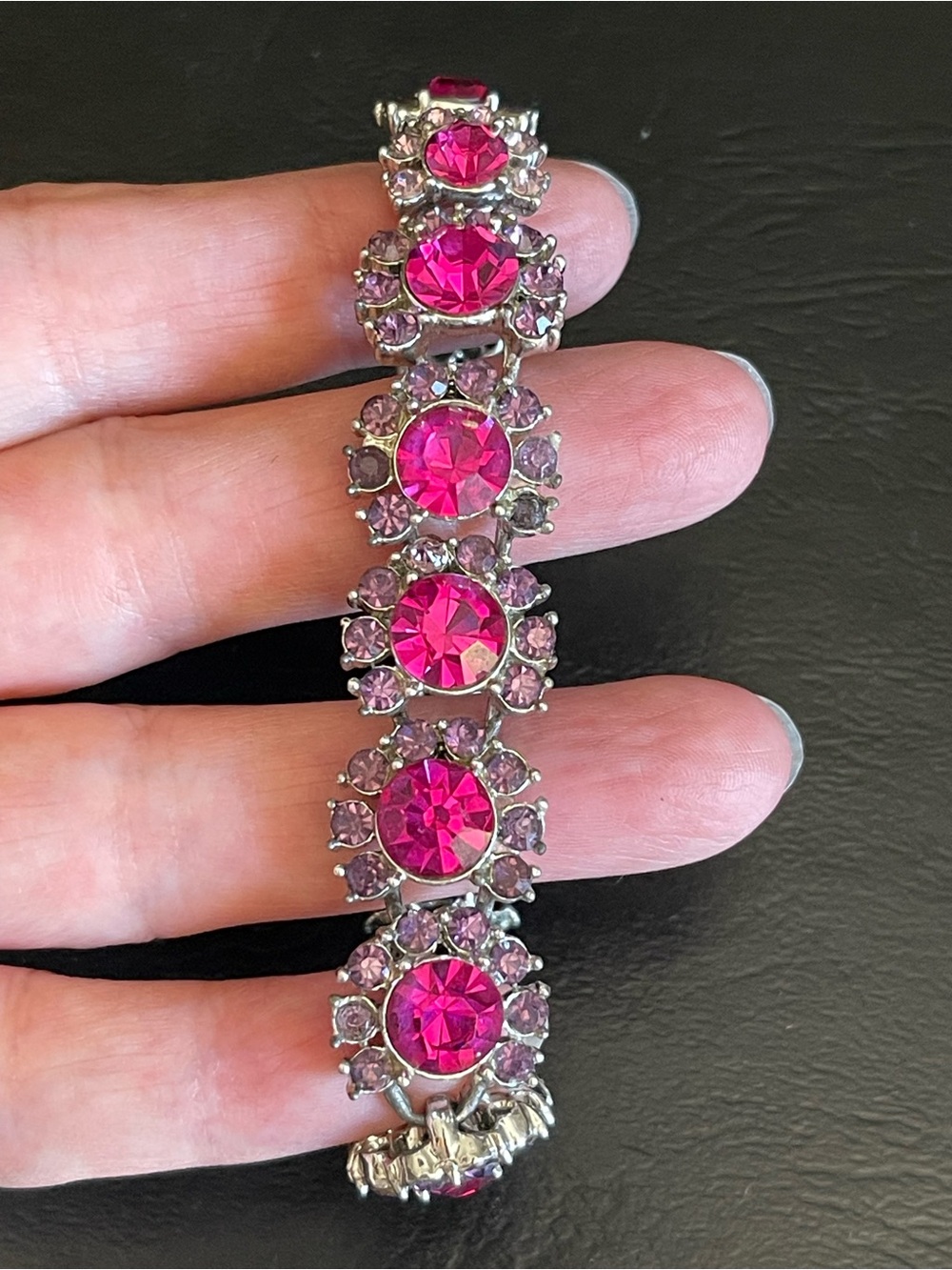 Vintage hot pink & rhinestone Bracelet.